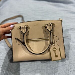 ALDO Beige Structured Satchel with Gold Hardware